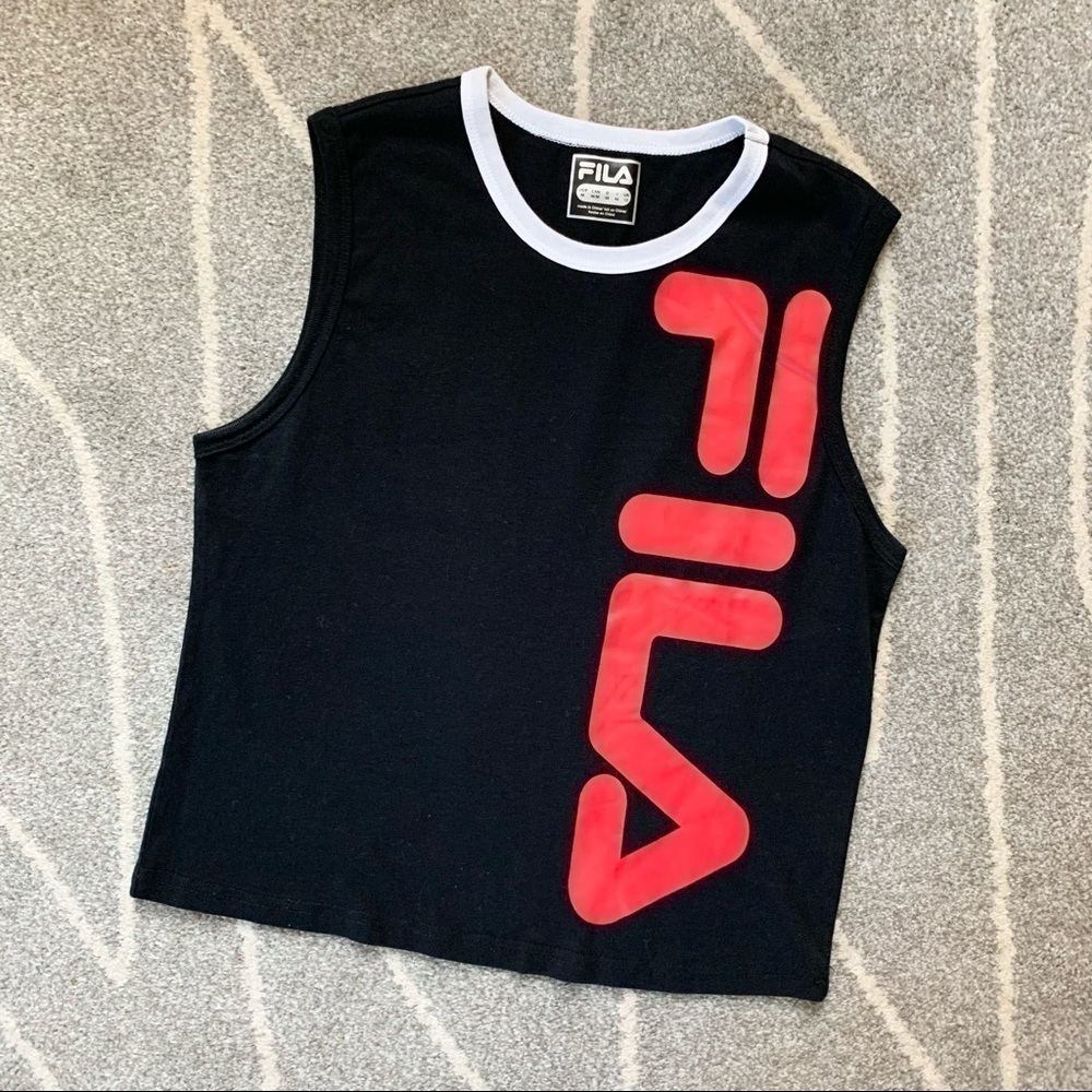 Fila Black Muscle Tee Tank With Red Logo
